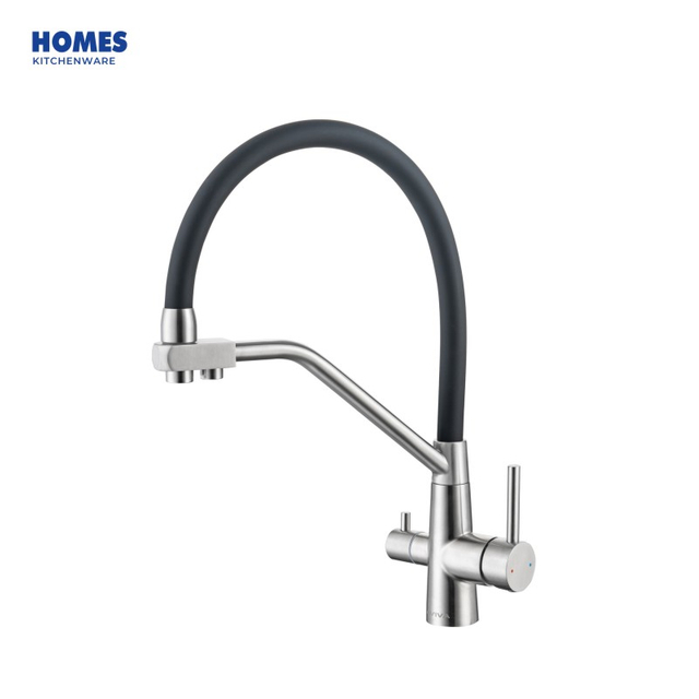 Manufacturer Health UPC Flexible Pull Out Long Neck Kitchen Sink Faucet with Rubber Neck Pull down