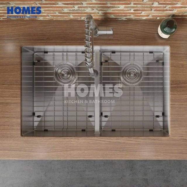 U282453 Stainless Steel Double Bowl Undermount Sink with 60/40 Basin, 16 Gauge Round Corner