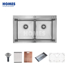 T284533 Handmade Double Bowl 16 Gauge Double Bowl 2-Hole 304 Stainless Steel Kitchen Sink