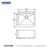 FS2722R 304 Stainless Steel Farmhouse Sink 16 Gauge Single Bowl Kitchen Basin with Round Corner Without Faucet