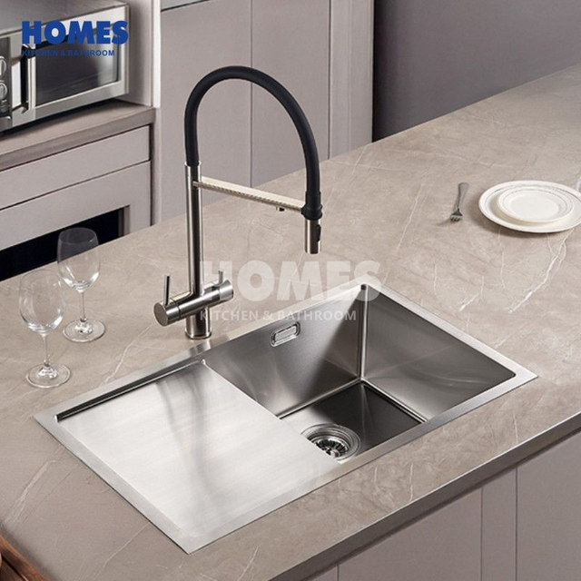 DT16548L Single Bowl Stainless Steel 304 Accessory Kitchen Sink Above Counter Installation Rectangular Top Mount Design Two Drain Board