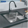 GS6050 Top-Mount Single-Bowl Kitchen Sink - Brushed Stainless Steel Body with Transparent Glass Panel