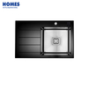 Tempered Glass Rectangular Vintage Kitchen Sink with Drainboard
