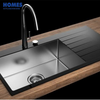 39" Black Glass Sink Topmount Kitchen with Drainboard 100x48