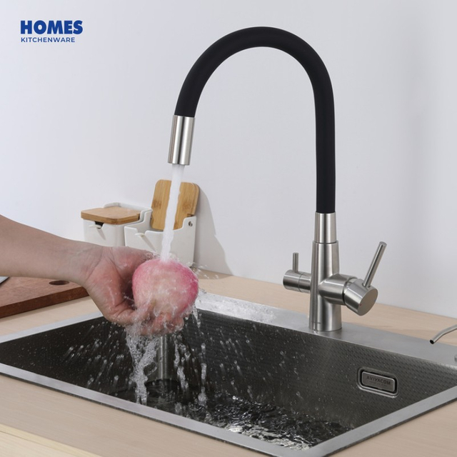 Water Tap Kitchen brass Cold Hot Water Metered Faucet Dual Handle Brushed nickel Pull Down Faucet