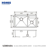 U280454 Undermount Double Bowl Kitchen Sink 16-Gauge Stainless Steel, 60/40 Basin, Round Corners