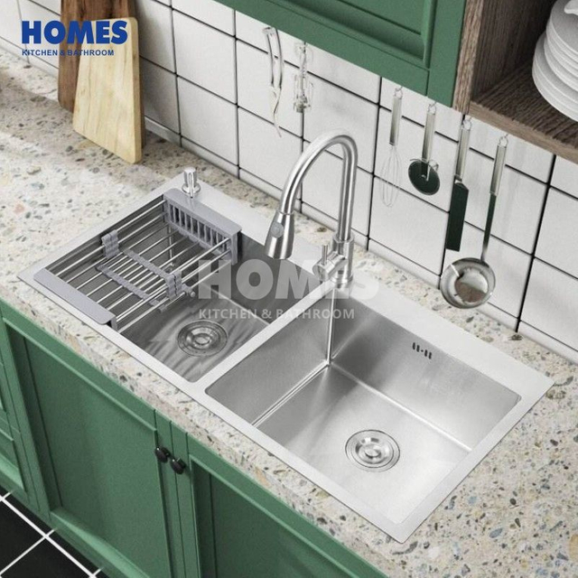 T282482 High Quality 304 Stainless Steel Topmount Kitchen Sink Double Bowl Kitchen Sink