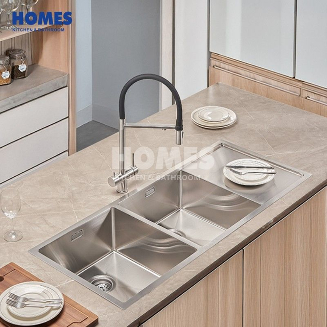 DU211545R Handmade Kitchen Sink with Drain Board Stainless Steel Double Bowls Sinks Hot sale