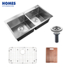  Handmade Kitchen Sink 304 Stainless Steel Double Bowl Sink