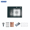 GS6550L Stylish Black Stainless Steel Single-Bowl Kitchen Sink: Featuring Drainboard & Glass Panel