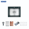 GS6050 Handmade Top-Mount Single-Bowl Stainless Steel Kitchen Sink with Glass Panel