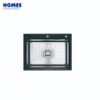 GS6050 Top-Mount Single-Bowl Kitchen Sink - Brushed Stainless Steel Body with Transparent Glass Panel