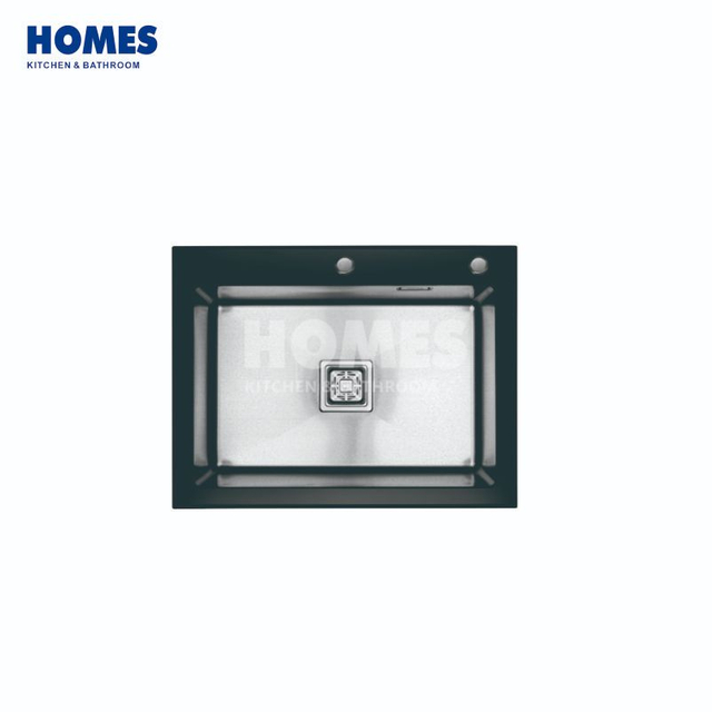 GS6050 Top-Mount Single-Bowl Kitchen Sink - Brushed Stainless Steel Body with Transparent Glass Panel