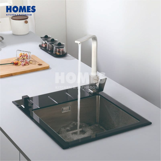 GS6050D Single-Bowl Handmade Kitchen Sink – 304 Stainless Steel & Back Glass with Drainboard