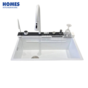 Waterfall sink white single trough button digital display 304 stainless steel sink kitchen nano sink