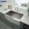 35 Inch Handmade Farmhouse Sink Brushed Double Bowl Antique Farmhouse