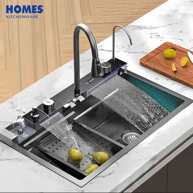  Nano Kitchen Sink 304 Stainless Steel Waterfall Sink Workstation Kitchen with Multifunctional 