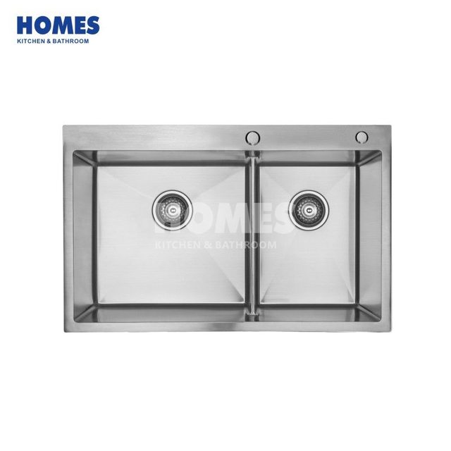 T284534 Handmade Double Bowl Round Corner Rectangular Wash Sinks Heavy Grade Stainless Steel Kitchen Sink