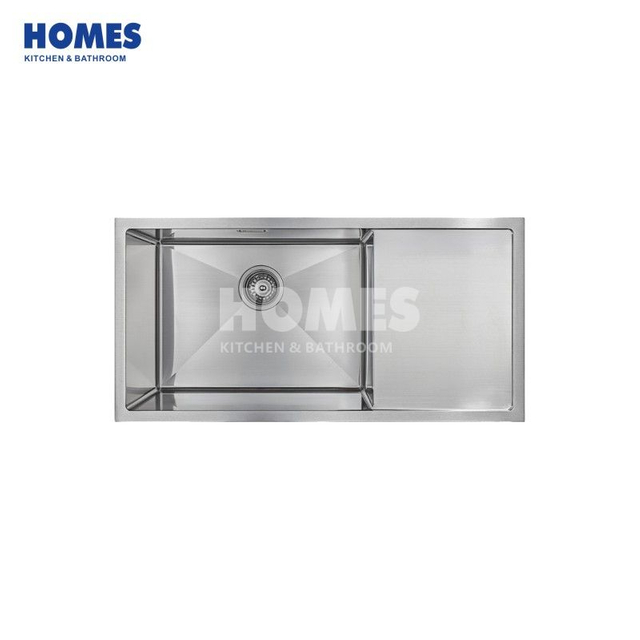 DU19045R Single Bowl Kitchen Sink 304 Stainless Steel Counter One-Hole Drainboard Rectangular Undermount Design