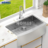 FS2722R 304 Stainless Steel Farmhouse Sink 16 Gauge Single Bowl Kitchen Basin with Round Corner Without Faucet