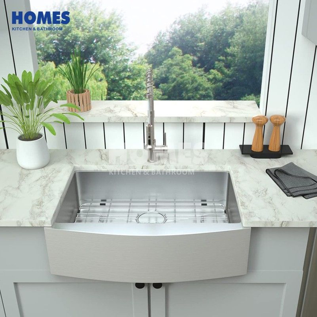 FS2422R Farmhouse / Farm Style / Country Style Single Bowl Stainless Steel Kitchen Front Apron Sink From Thailand