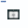 GS6050 Handmade Top-Mount Single-Bowl Stainless Steel Kitchen Sink with Glass Panel