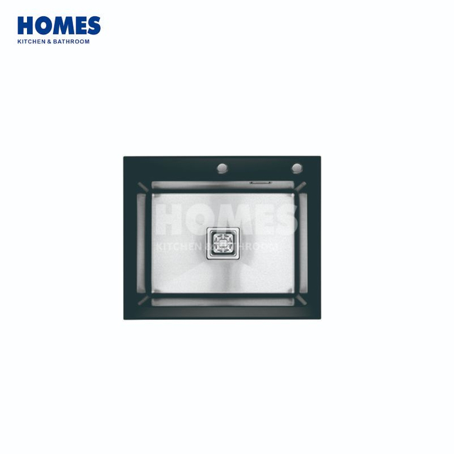 GS6050 Handmade Top-Mount Single-Bowl Stainless Steel Kitchen Sink with Glass Panel