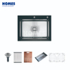 GS6050 Top-Mount Single-Bowl Kitchen Sink - Brushed Stainless Steel Body with Transparent Glass Panel