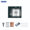 GS5850L Black Kitchen Sinks Stainless Steel Single Bowl With Drainboard Glass Panel Sink