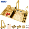 Gold Multifunction Kitchen Sink Waterfall Stainless Steel Sink with Waterfall Faucet Kitchen