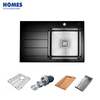 Tempered Glass Rectangular Vintage Kitchen Sink with Drainboard