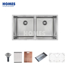 U280451 Stainless Steel Double Bowl Kitchen Sink, 16 Gauge Rv Kitchen Sink with Bottom Grid
