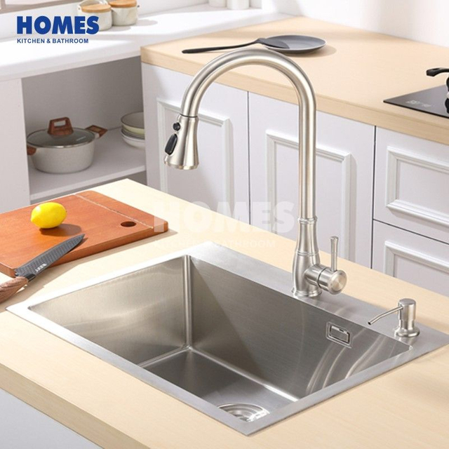 T168481 304 Stainless Steel Single-Bowl Topmount Drop-In Kitchen Sink – Complete with Drain Kit & Bottom Grid, Brushed Finish
