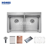 T282482 High Quality 304 Stainless Steel Topmount Kitchen Sink Double Bowl Kitchen Sink