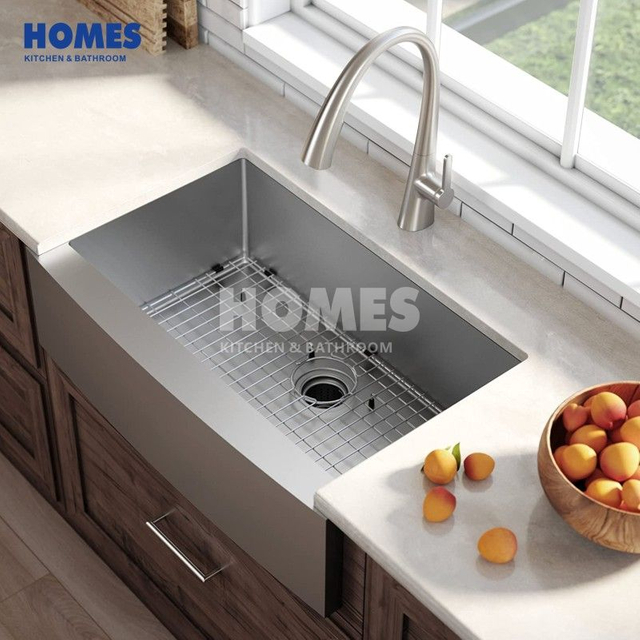 FS3622R Farmhouse Apron Single Bowl Sink 304 Stainless Steel Kitchen Sink 30x22 Apron Sink Topmount