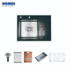 GS6550R Stylish Black Stainless Steel Single-Bowl Kitchen Sink with Integrated Drainboard & Tempered Glass Panel