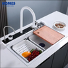 Waterfall sink white single trough button digital display 304 stainless steel sink kitchen nano sink