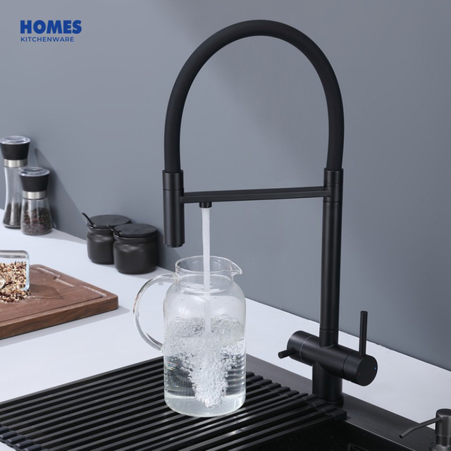 Handmade Certified Solid Brass Matte Black Pull Down Spring Kitchen Faucet 