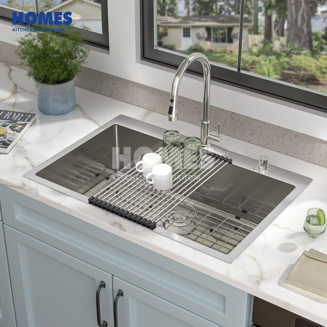 T180481 304 Stainless Steel Brushed Nickel Finish,Top-Mount Single Bowl Overmount Design with Drain Included