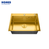 Top Mount Handmade NANO PVD Gold Stainless Steel Double Drop in Single Bowl Kitchen Sink