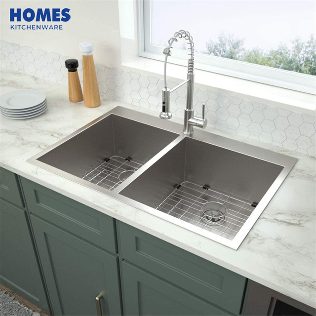  Handmade Kitchen Sink 304 Stainless Steel Double Bowl Sink