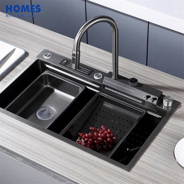 Multifunction Kitchen Sink Waterfall Stainless Steel Sink with Waterfall Faucet Kitchen