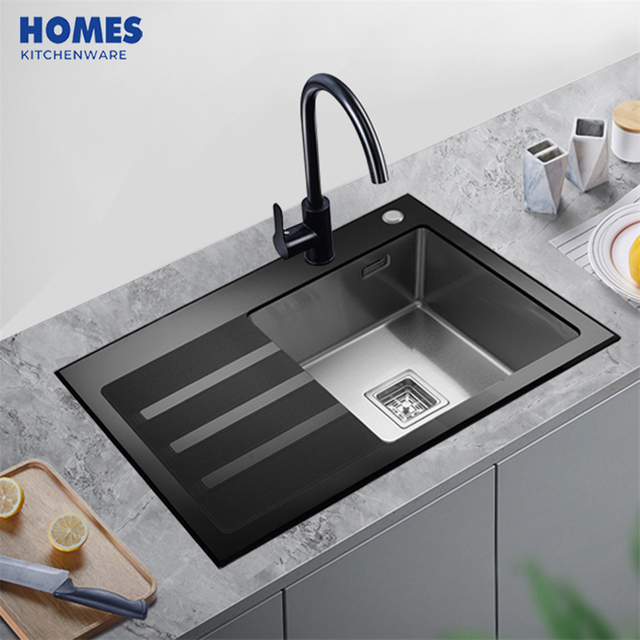 38" Tempered Double Bowl Glass Sink with Drainboard 96x48