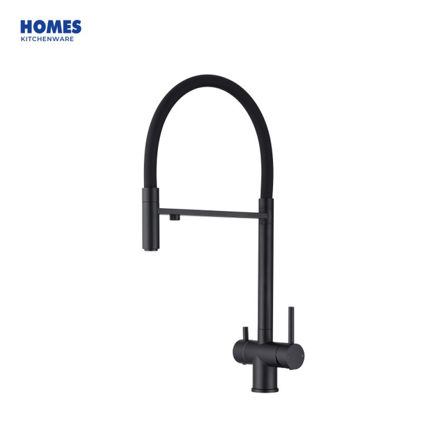 Handmade Certified Solid Brass Matte Black Pull Down Spring Kitchen Faucet 