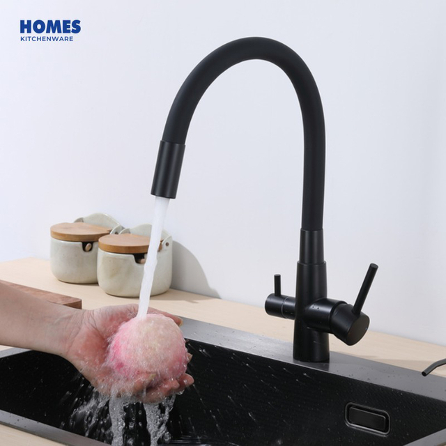 Water Tap Kitchen brass Cold Hot Water Metered Faucet Dual Handle Brushed nickel Pull Down Faucet