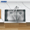 FD3621S Handmade Double-Bowl Kitchen Sink: Enhanced Drainage, X-Line, Silencer Pads