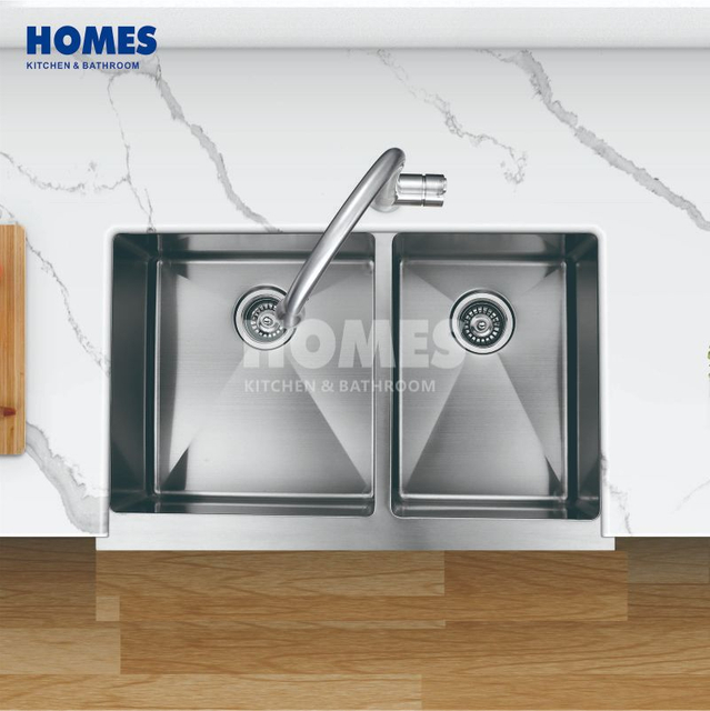 FD3621S Handmade Double-Bowl Kitchen Sink: Enhanced Drainage, X-Line, Silencer Pads
