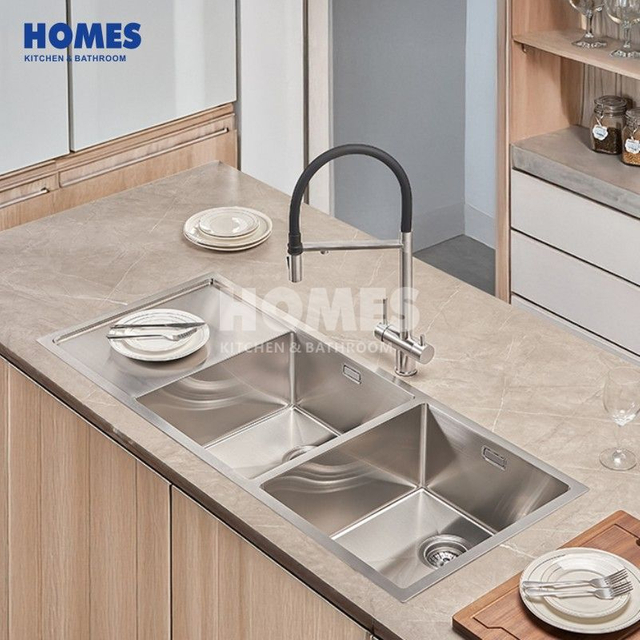 DU211545R Handmade Kitchen Sink with Drain Board Stainless Steel Double Bowls Sinks Hot sale