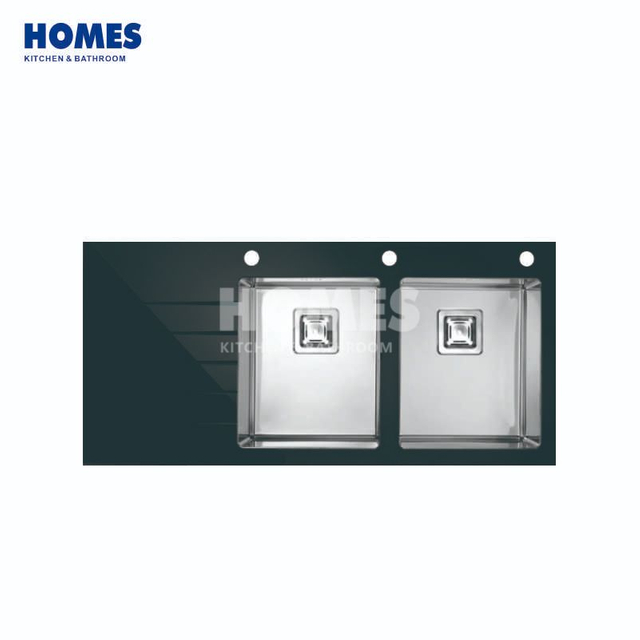 GD10550L High Grade Qual Double Bowl White Glass Stainless Steel 304 Kitchen Handmade Sink With Drainboard