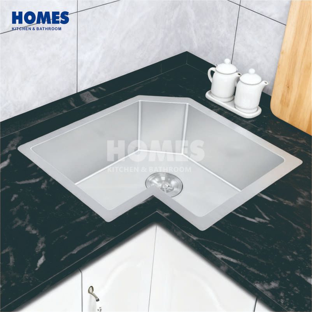 CS800 Handmade Stainless Steel Kitchen Sink Brushed Stainless butterfly Kitchen Single Bowl Corner Sink